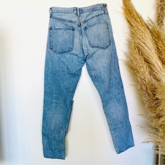 AGOLDE REVOLVE Jamie Light Blue Custom Paint High Rise Straight Leg Mom Jeans 26 - Picture 10 of 12